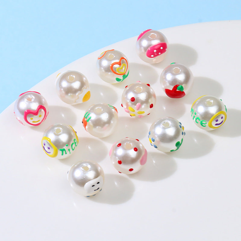 Hand Painted Acrylic Beads 12mm Enamel Cartoon Motifs 10pcs 5