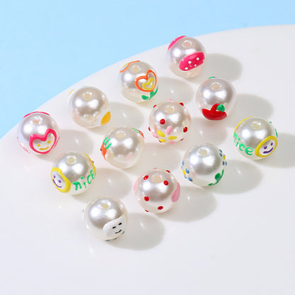 Hand Painted Acrylic Beads 12mm Enamel Cartoon Motifs 10pcs 5