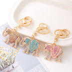 Rhinestone Elephant Keychain Metal Alloy Gold Tone Lake Blue Charm 4