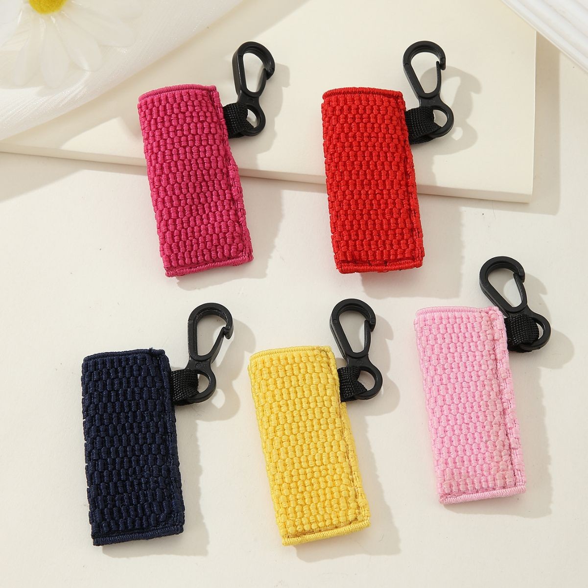 Crochet Chapstick Holder Keychain Fabric Colorful Soft 3pcs
