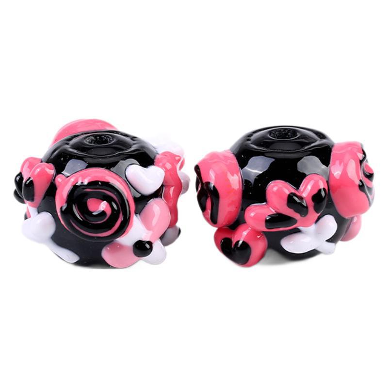 Hand Painted Acrylic Beads 16mm Black Pink Tone 10pcs 3