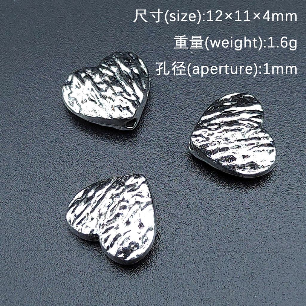 Wrinkled Heart Metal Beads 12mm Rustic Zinc Alloy 100pcs 3