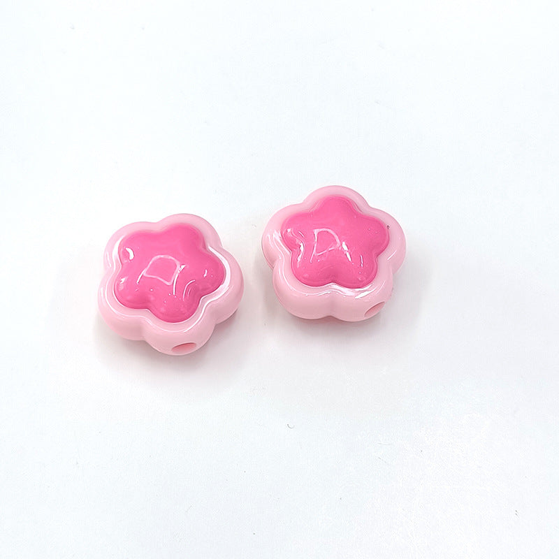 Cream Double Flower Acrylic Beads 18mm Colorful Glossy 50pcs 7