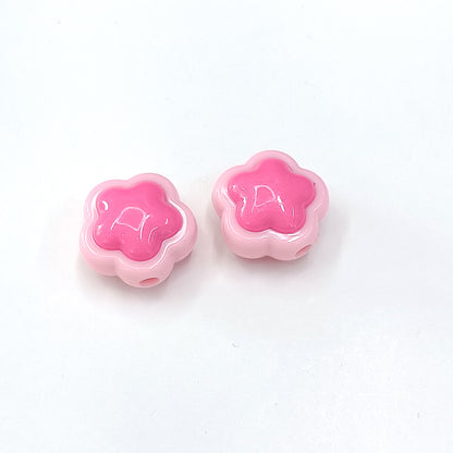 Cream Double Flower Acrylic Beads 18mm Colorful Glossy 50pcs 7