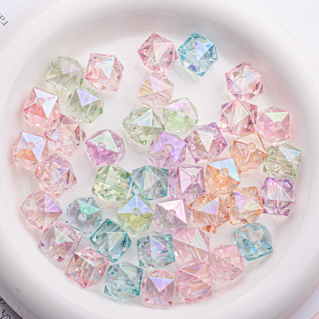 Translucent Angular Faceted Square Acrylic Beads 14mm Pastel Rainbow 100pcs 2