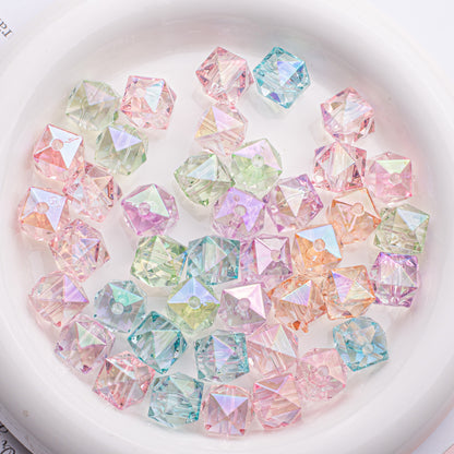Translucent Angular Faceted Square Acrylic Beads 14mm Pastel Rainbow 100pcs 2