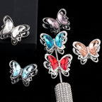 Butterfly Metal Beads 26mm Double-Sided Crystal Glass Embedded 3pcs