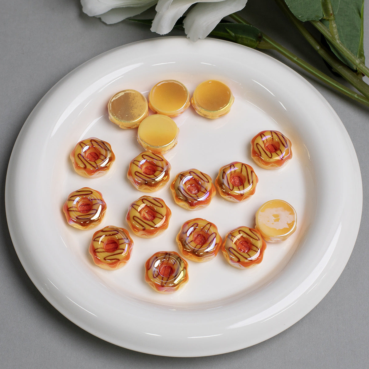 Plating Caramel-Glazed Donut Resin Beads 18mm 10pcs 11