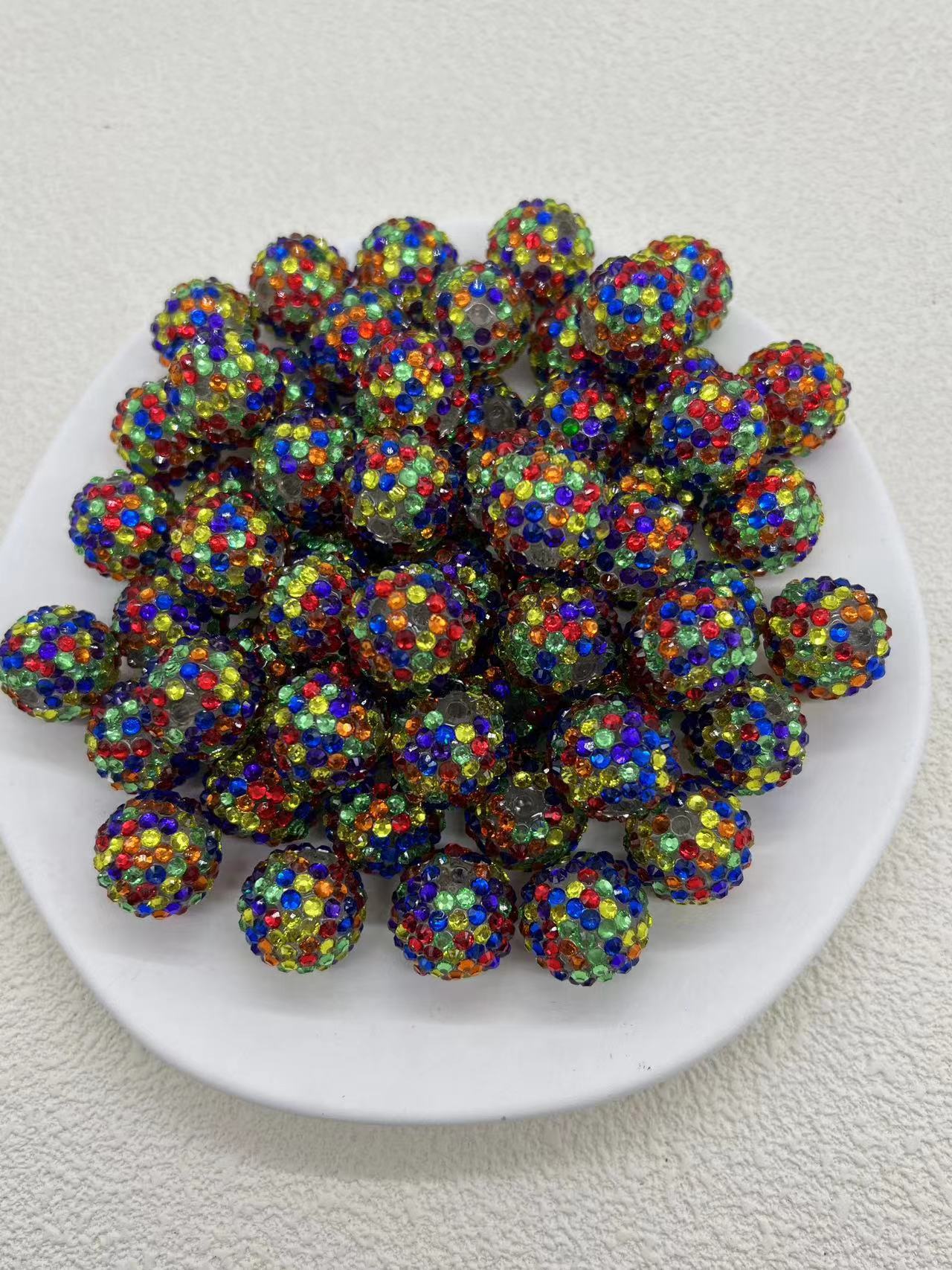 Rhinestone Bubblegum Beads 20mm Color-Mixing Resin Sparkle 50pcs 9