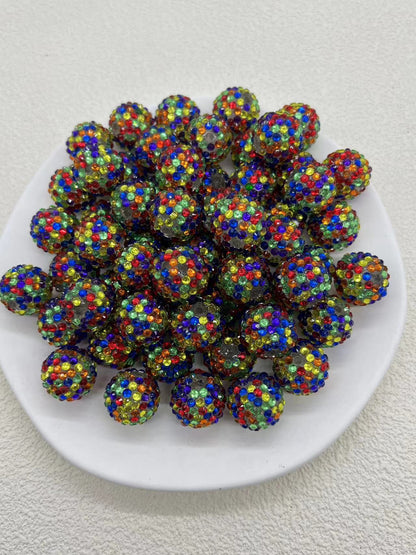 Rhinestone Bubblegum Beads 20mm Color-Mixing Resin Sparkle 50pcs 9