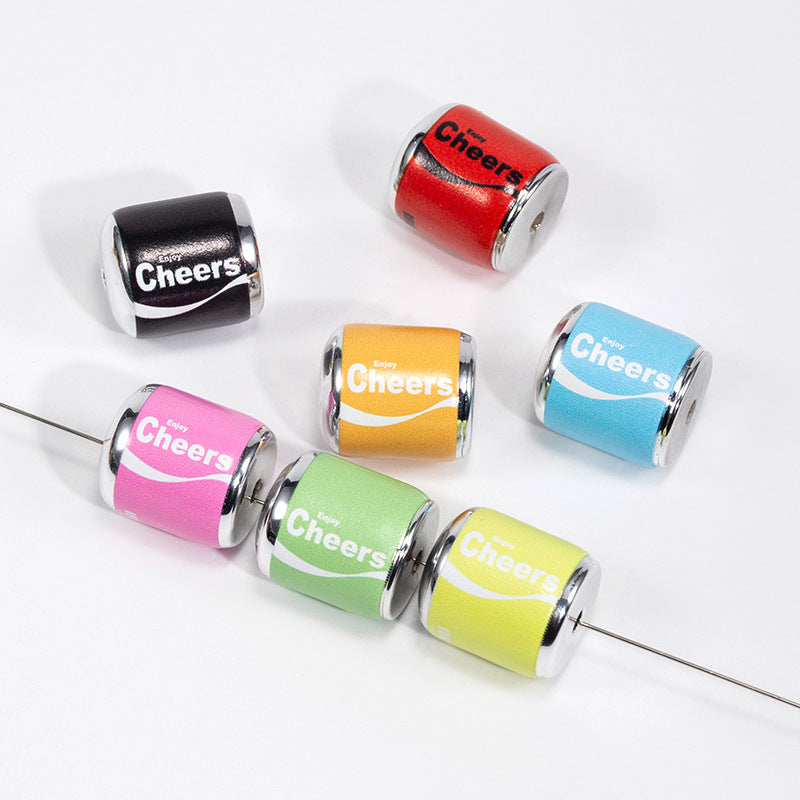 Plating Acrylic Beads 17-20mm Cola Can Design Colorful 10pcs