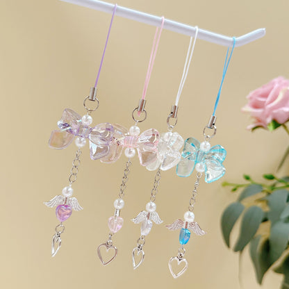 Acrylic Angel Wing Phone Charm Pastel Bow Pendant 4pcs 13cm 4