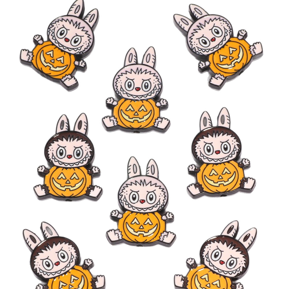 Halloween Labub Pumpkin Metal Beads 25mm Enamel Alloy 10pcs 5