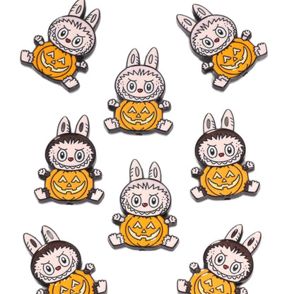 Halloween Labub Pumpkin Metal Beads 25mm Enamel Alloy 10pcs 5
