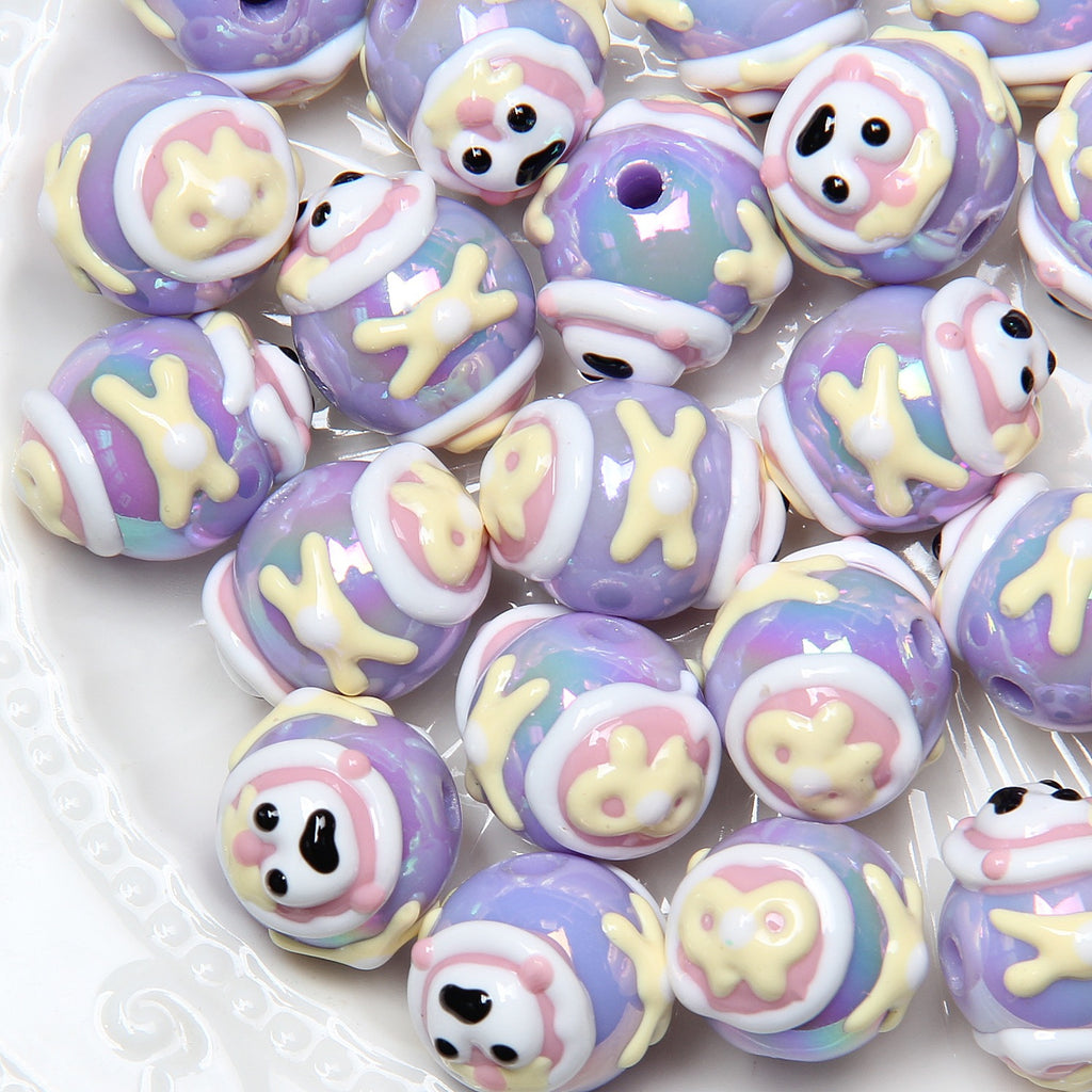 Hand Painted Acrylic Beads 16mm New Year Dog Faces 10pcs 2