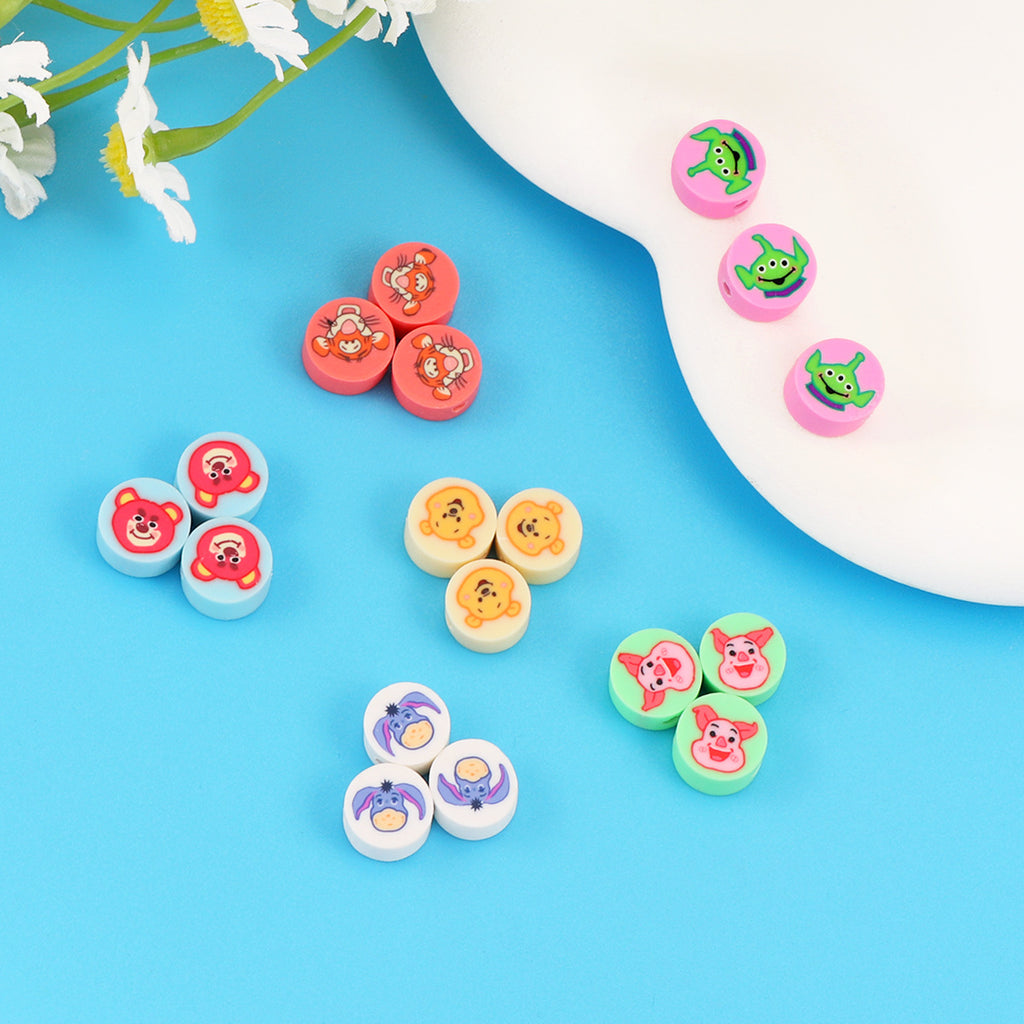 Character Flat Clay Beads 9mm Colorful Anime Designs 100pcs 2
