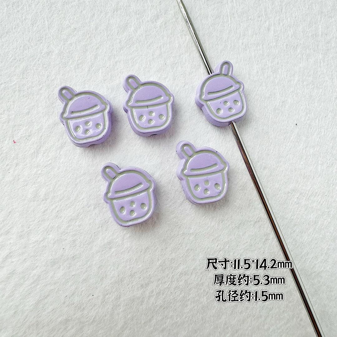 Heart Metal Beads Baking Painted Bubble Tea Design Alloy 10pcs 9