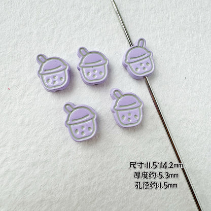 Heart Metal Beads Baking Painted Bubble Tea Design Alloy 10pcs 9