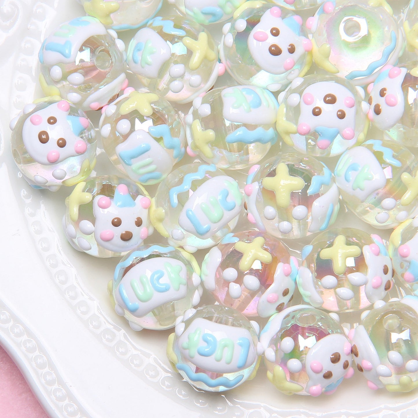 Hand Painted Star Acrylic Beads 16mm Pastel Colors 10pcs 21