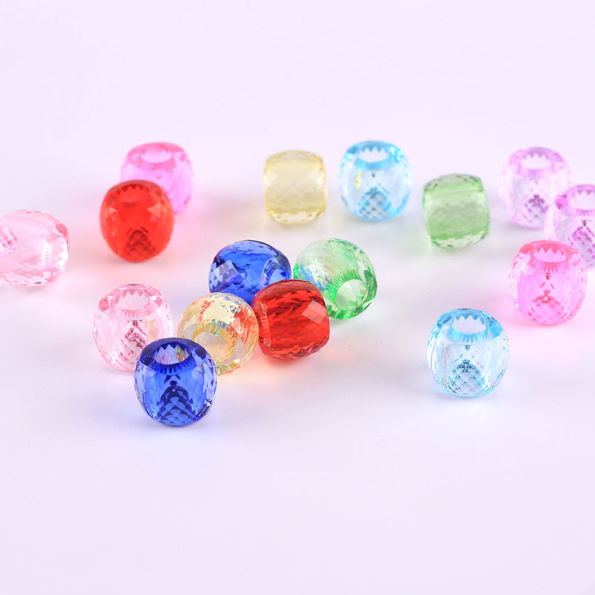 Faceted Pony Beads Acrylic 13mm Transparent Large Hole 50pcs