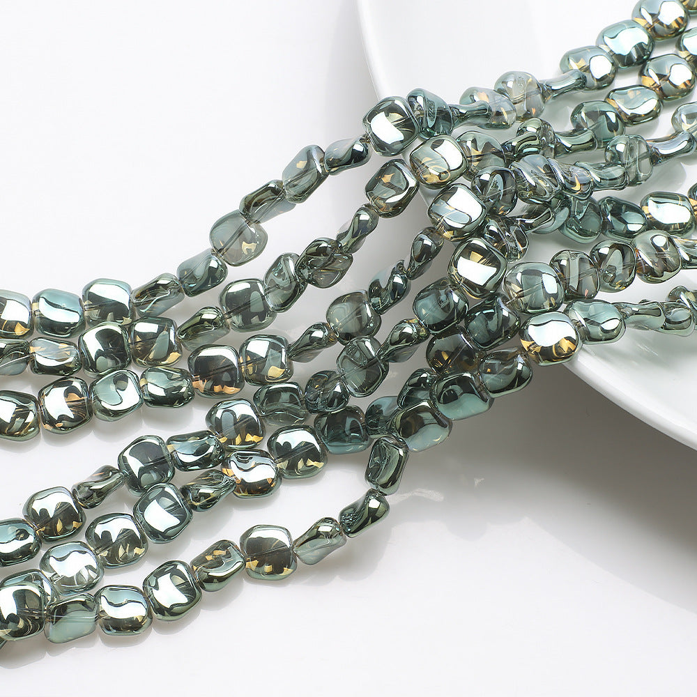 Electroplated Oblique Square Glass Beads 12mm Transparent Iridescent 20pcs 13