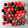 Bubblegum Beads 20mm Bright Red Black Polka Dot Striped Chunky Mix 50pcs