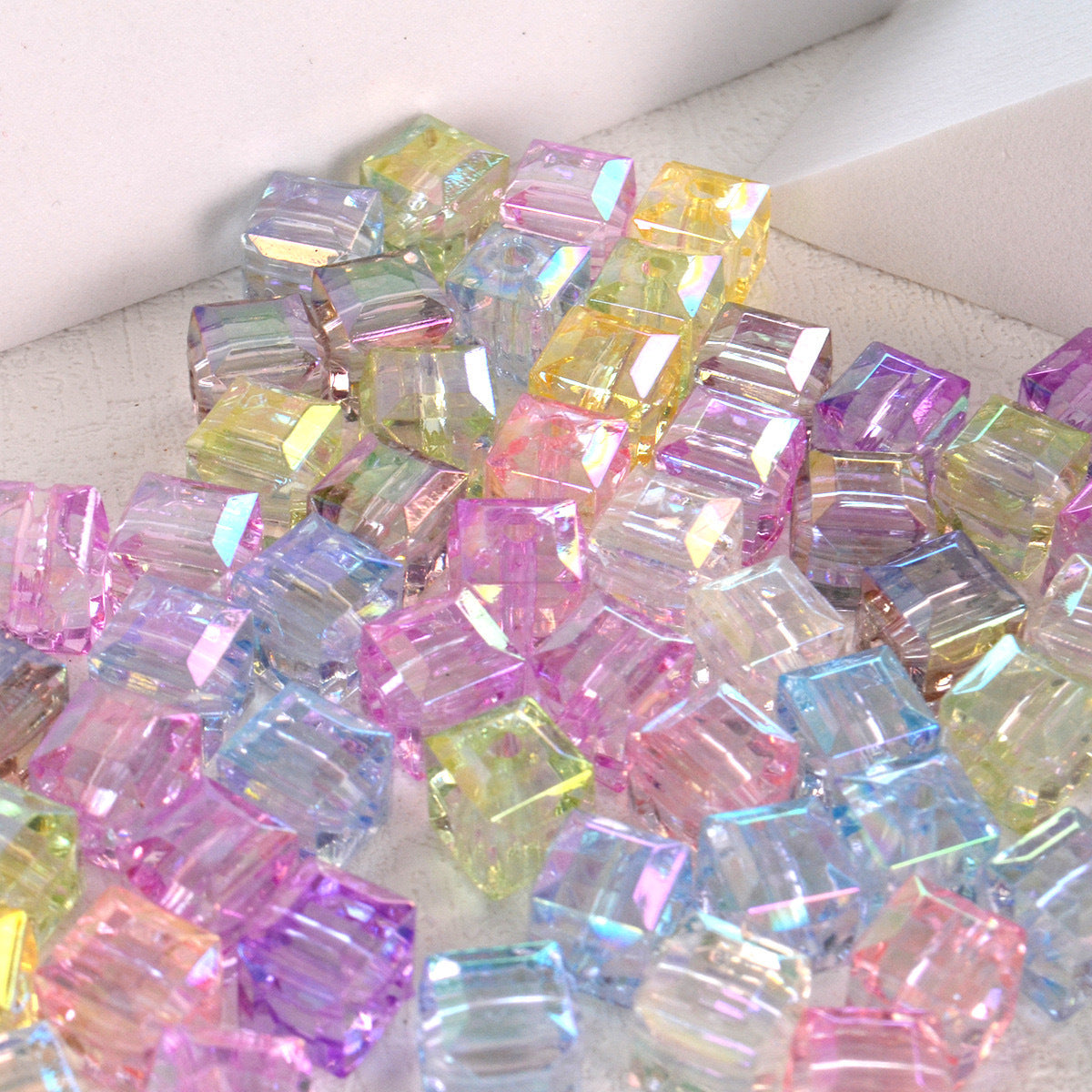 Clear Cubic Acrylic Beads 8mm Faceted Pastel Square 30pcs 3