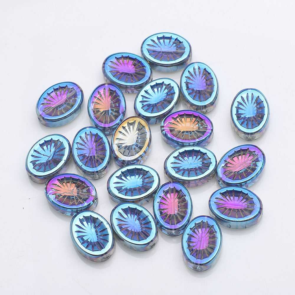 Electroplated Elliptical Flower Glass Beads 10x14mm Kiwi 20pcs 16