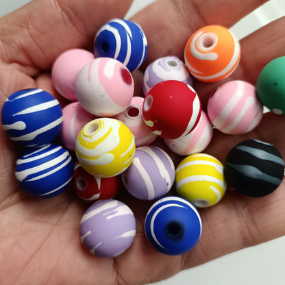 Rubberized Texture Swirl Pattern Acrylic Beads 16mm Mixed Colors 100pcs 3