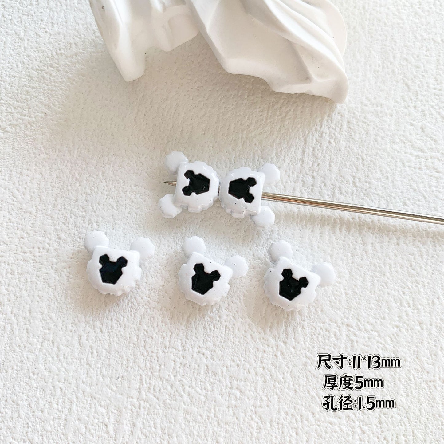 Baking Painted Black and White Metal Beads Quirky Shapes 10pcs 20