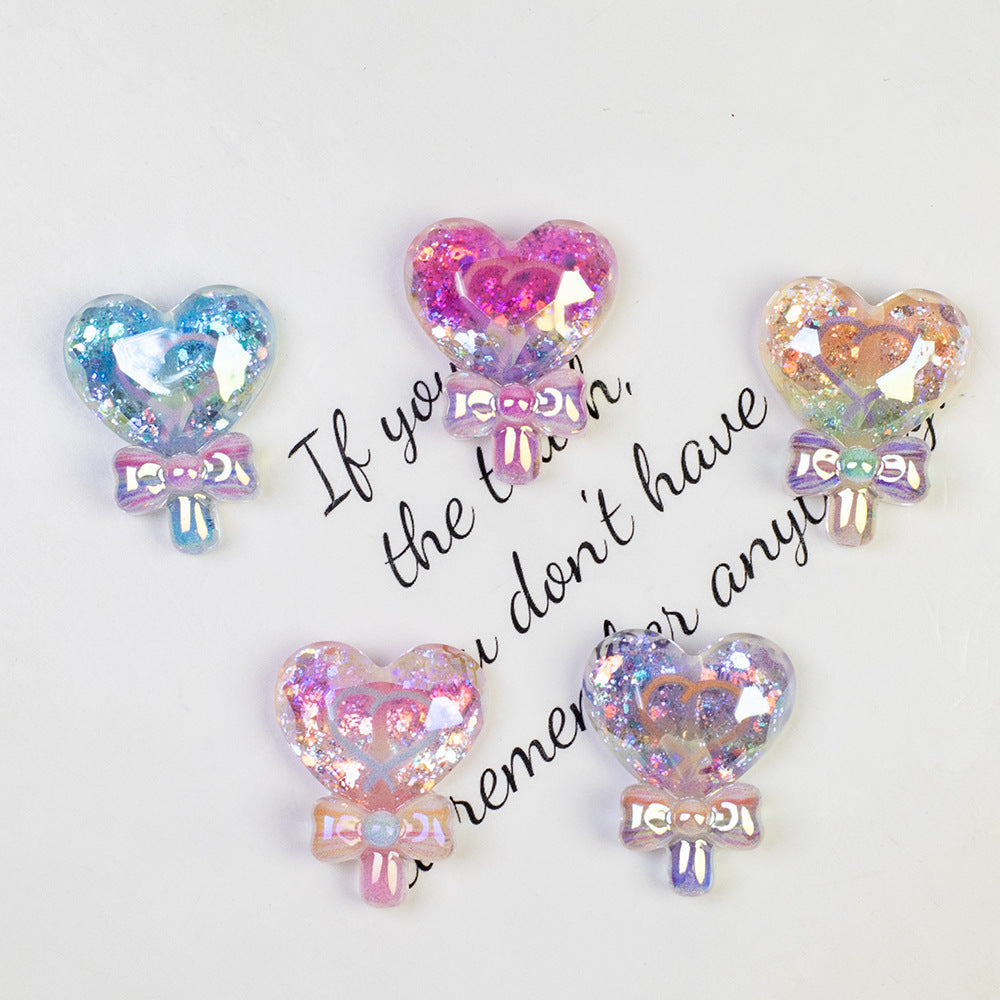 Plating Glitter Faceted Heart Lollipop Resin Beads 23.5x19mm 20pcs 3