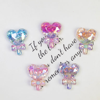 Plating Glitter Faceted Heart Lollipop Resin Beads 23.5x19mm 20pcs 3