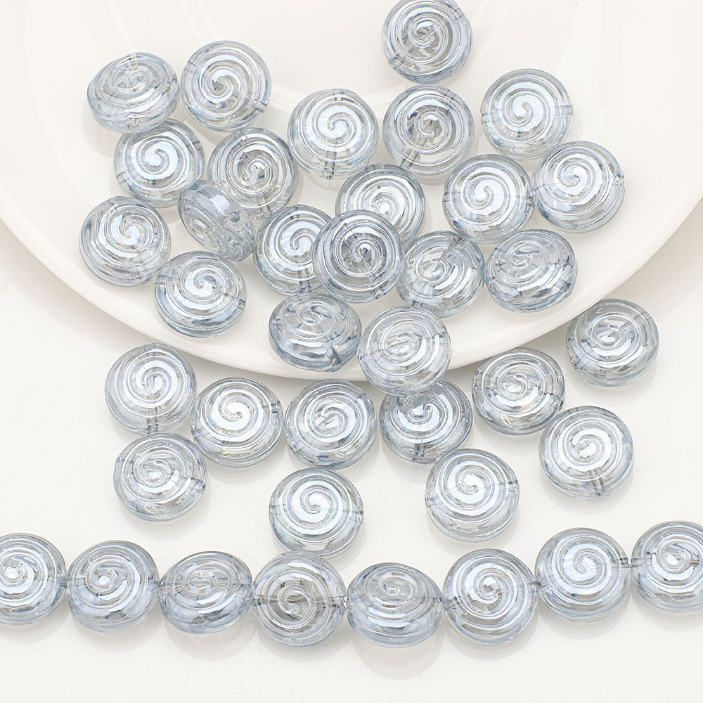 Electroplated Flat Spiral Glass Beads 12mm Metallic Iridescent 30pcs 16