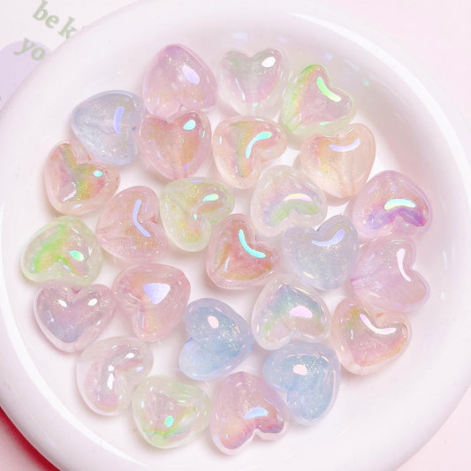 Glow Heart Acrylic Beads 21mm Glitter Iridescent Pastel 10pcs