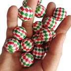 Christmas Bubblegum Beads 20mm Two Tone Rhombus Grid Red Green 10pcs 4