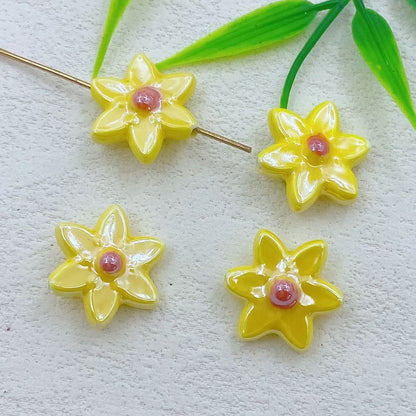 Camellia Ceramic Beads 17mm Glazed Multicolor Flower 10pcs 13