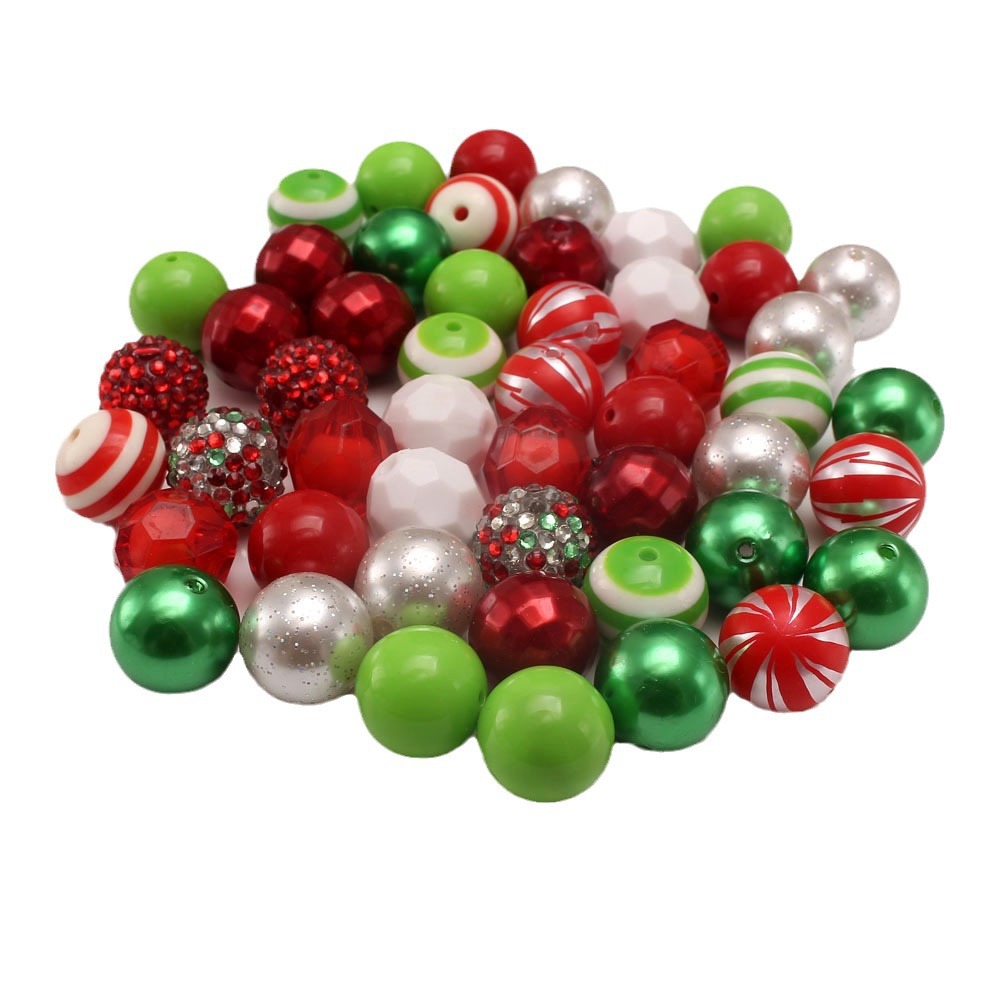 Bubblegum Beads 20mm Red Green Silver Glitter Rhinestone Chunky Mix 50pcs 5