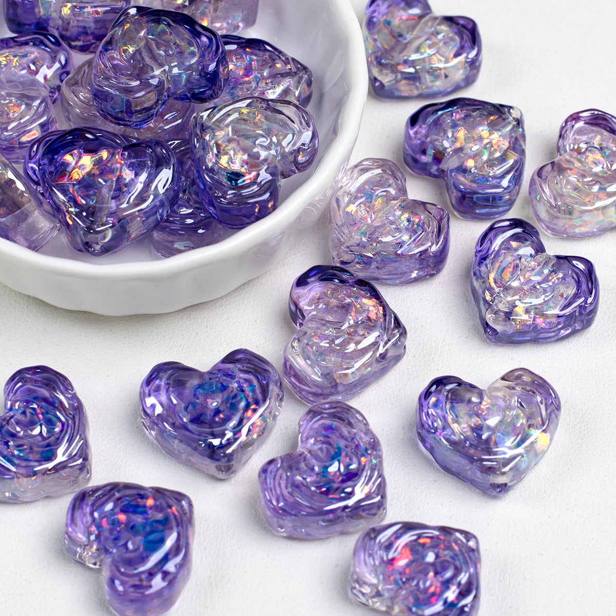 Rose Pattern Heart Resin Beads 20mm Multicolor 10pcs 14