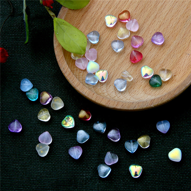 Heart Shape Glass Beads 8mm Frosted Iridescent Pastel 20pcs