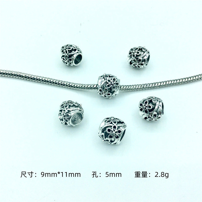 Hollow Spherical Metal Beads Large Hole Intricate Floral Cut-Out 100pcs 17