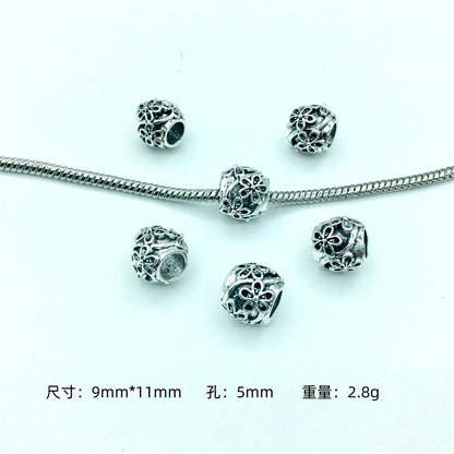 Hollow Spherical Metal Beads Large Hole Intricate Floral Cut-Out 100pcs 17