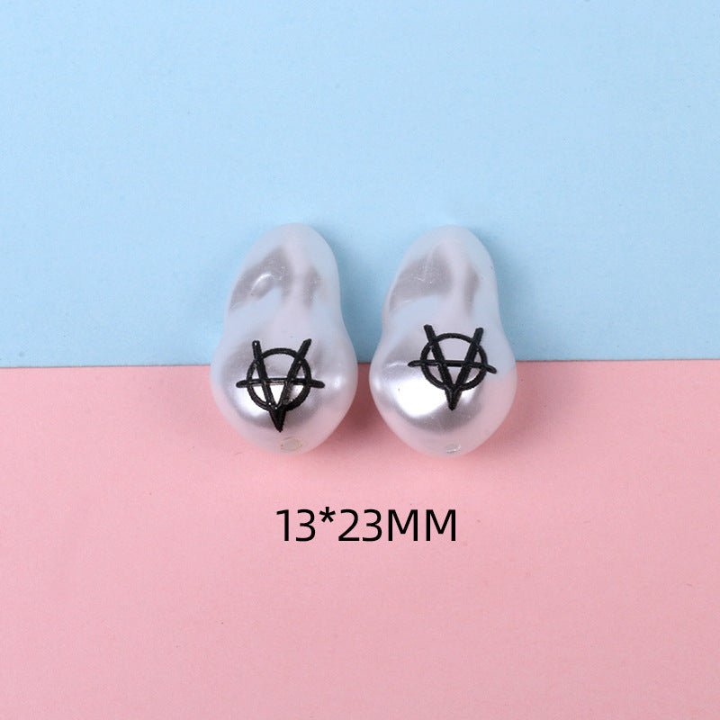 Hand Painted Cartoon Pattern Pearlized Acrylic Beads ABS Plastic 10pcs 10