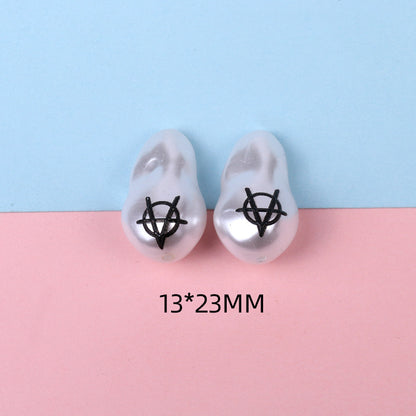 Hand Painted Cartoon Pattern Pearlized Acrylic Beads ABS Plastic 10pcs 10
