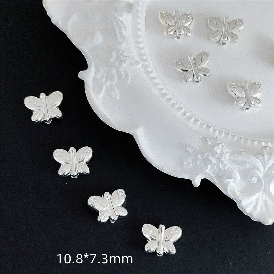 Chunky Butterfly Metal Beads 10mm Bright Silver Alloy 60pcs 6