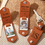 PU Leather Blank Sublimation Photo Keychain Brown Laurel Wreath Snap Closure 3