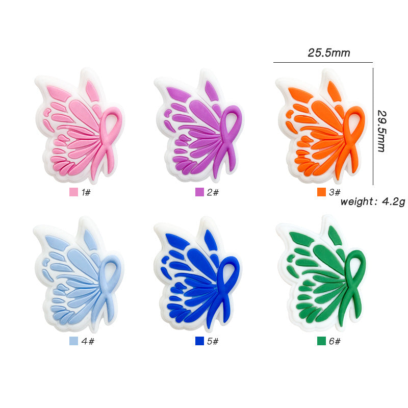 Silicone Focal Beads Butterfly Bow Tie Colorful Pattern 20pcs