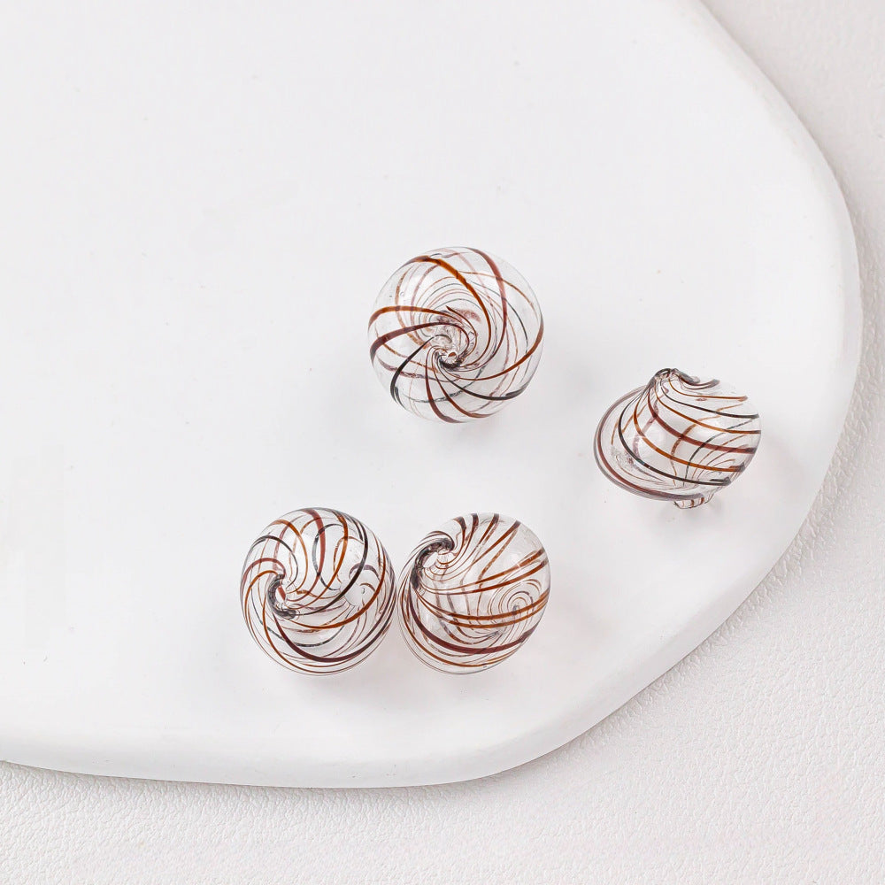 Hollow Spiral Striped Blown Glass Spacer Beads Colorful 4pcs 12