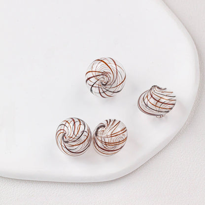 Hollow Spiral Striped Blown Glass Spacer Beads Colorful 4pcs 12
