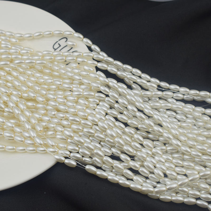 Oval Pearl Glass Beads 4x7mm 5x7mm 6x8mm Creamy Sheen Imitation