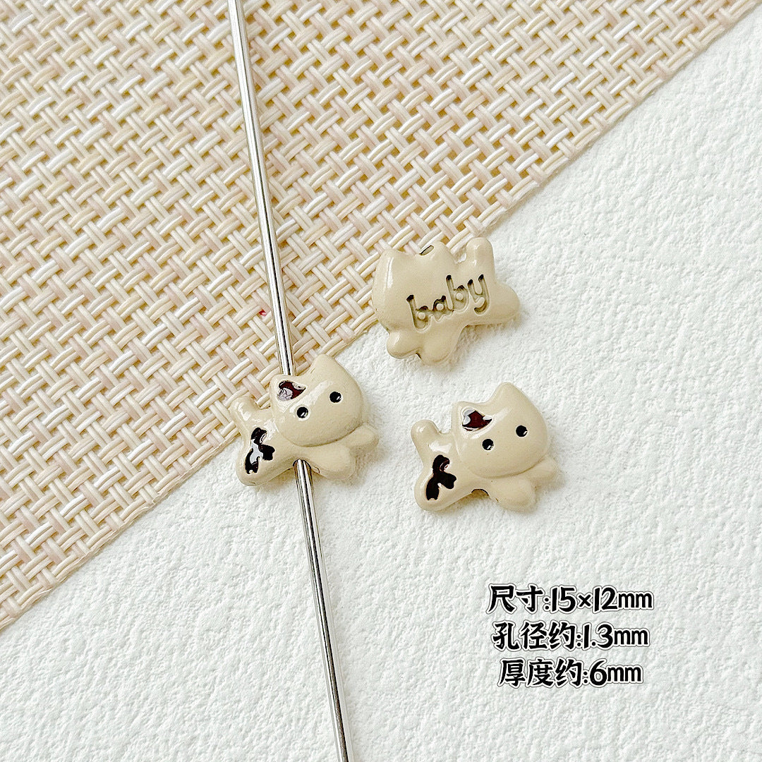 Baking Painted Bow Puppy and Dotted Kitten Metal Beads 15mm 20pcs 23